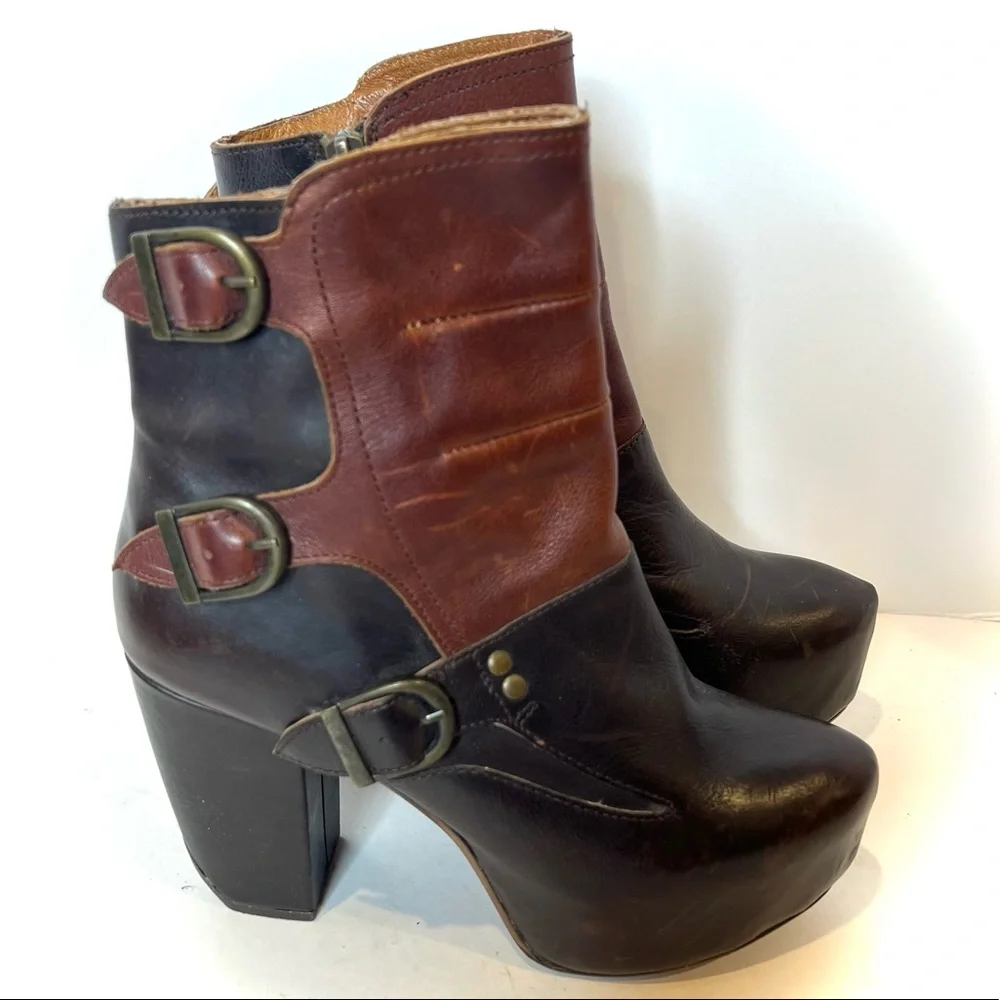 MIISTA Genuine Leather Platform Ankle Booties Two Tone Size 7 - Picture 11 of 11